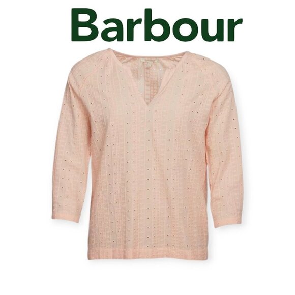 Barbour Overboard Top Pale Coral Eyelet Embroidered 3/4 Sleeves Size 4 EUC - Picture 1 of 10